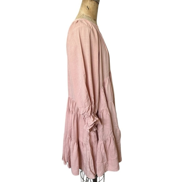 NWT Pinch deep v-neck tiered mini dress 3/4 sleeve dusty pink size M bohemian - Picture 5 of 7